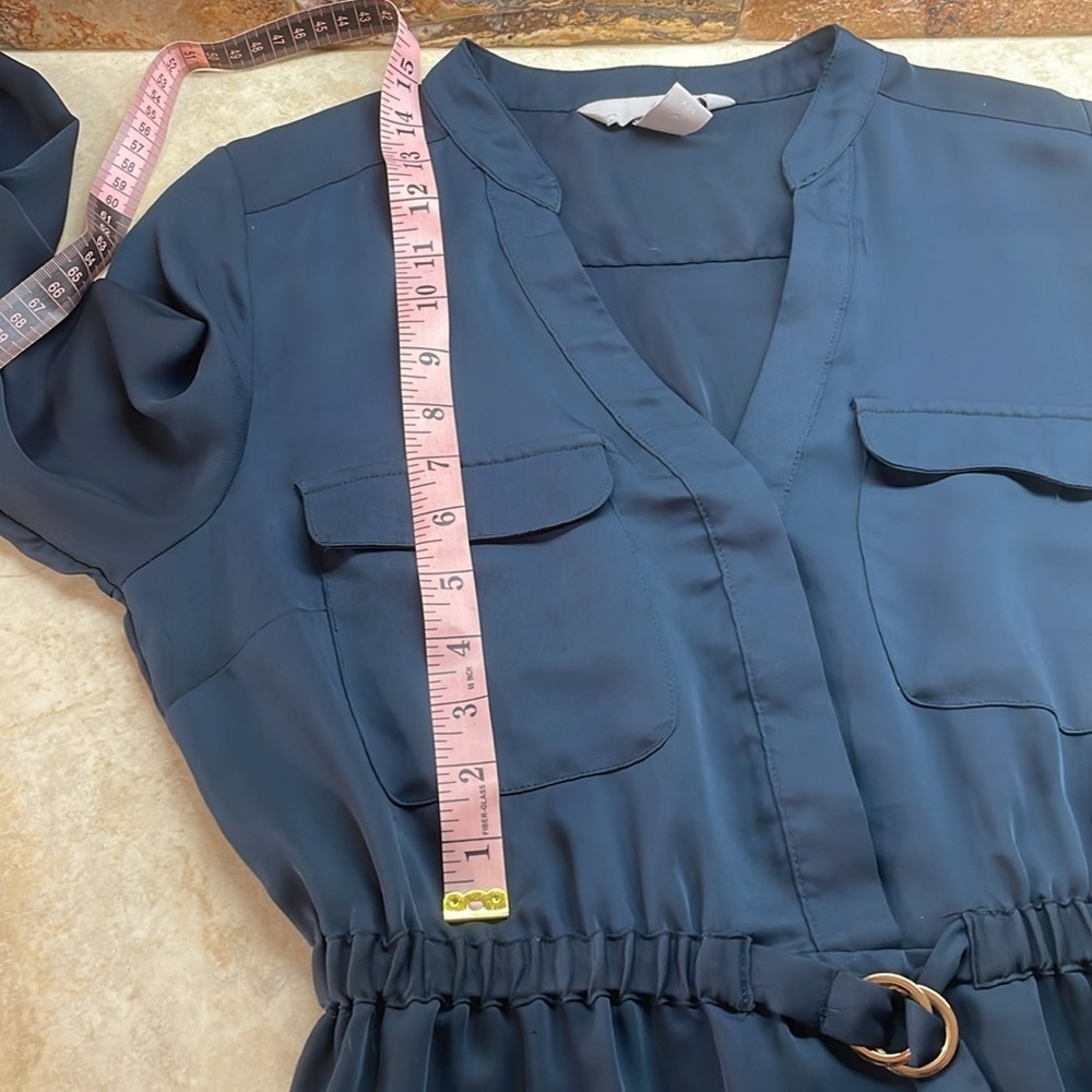 H&M Dress Size 4 Blue Long Sleeve Belted V-Neck Mini Lightweight - Picture 7 of 11